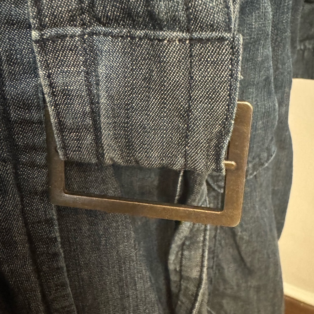 Liz Claiborne Denim-Look Double Breasted Trench Coat | Lyocell Linen Blend - Picture 5 of 8